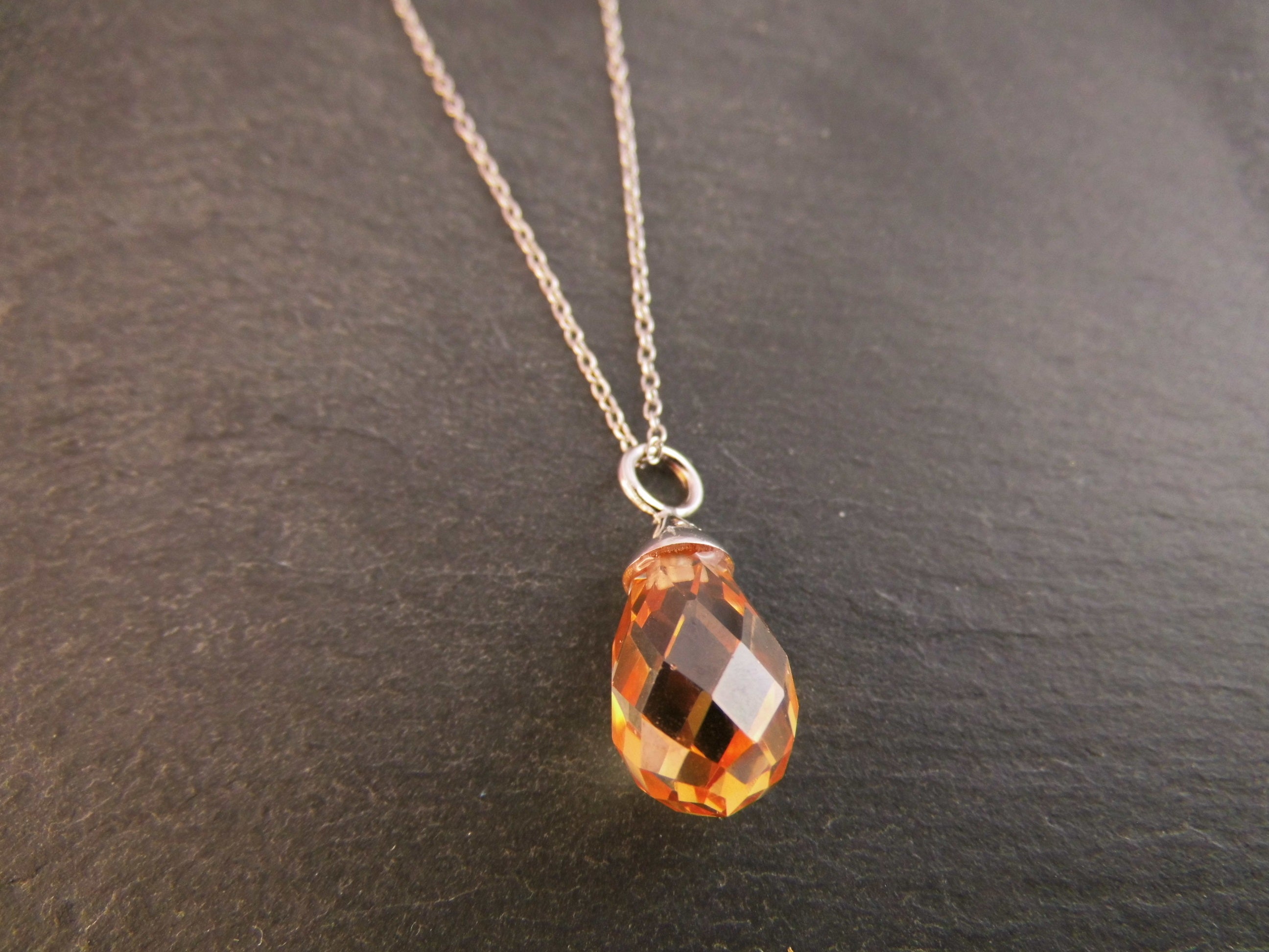 925er Echt Silber Kette mit großen Zirkonia Anhänger